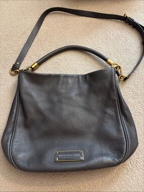 Marc by Marc Jacobs Dark grey Pebbled Leather Shoulder Bag with Gold Hardware